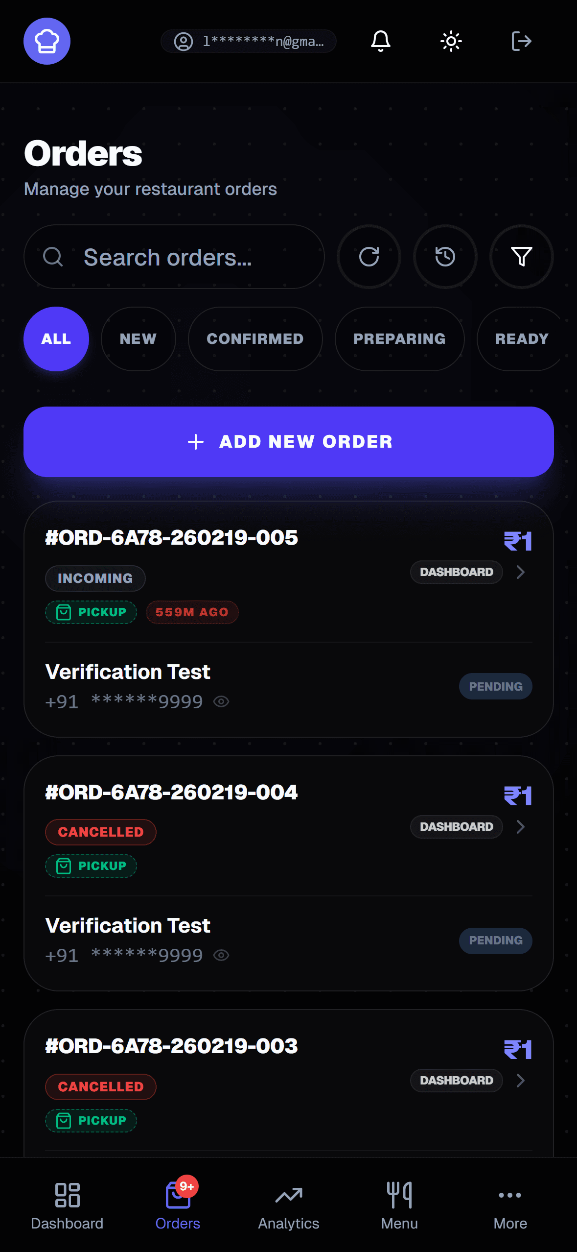 Merchant Dashboard Dark